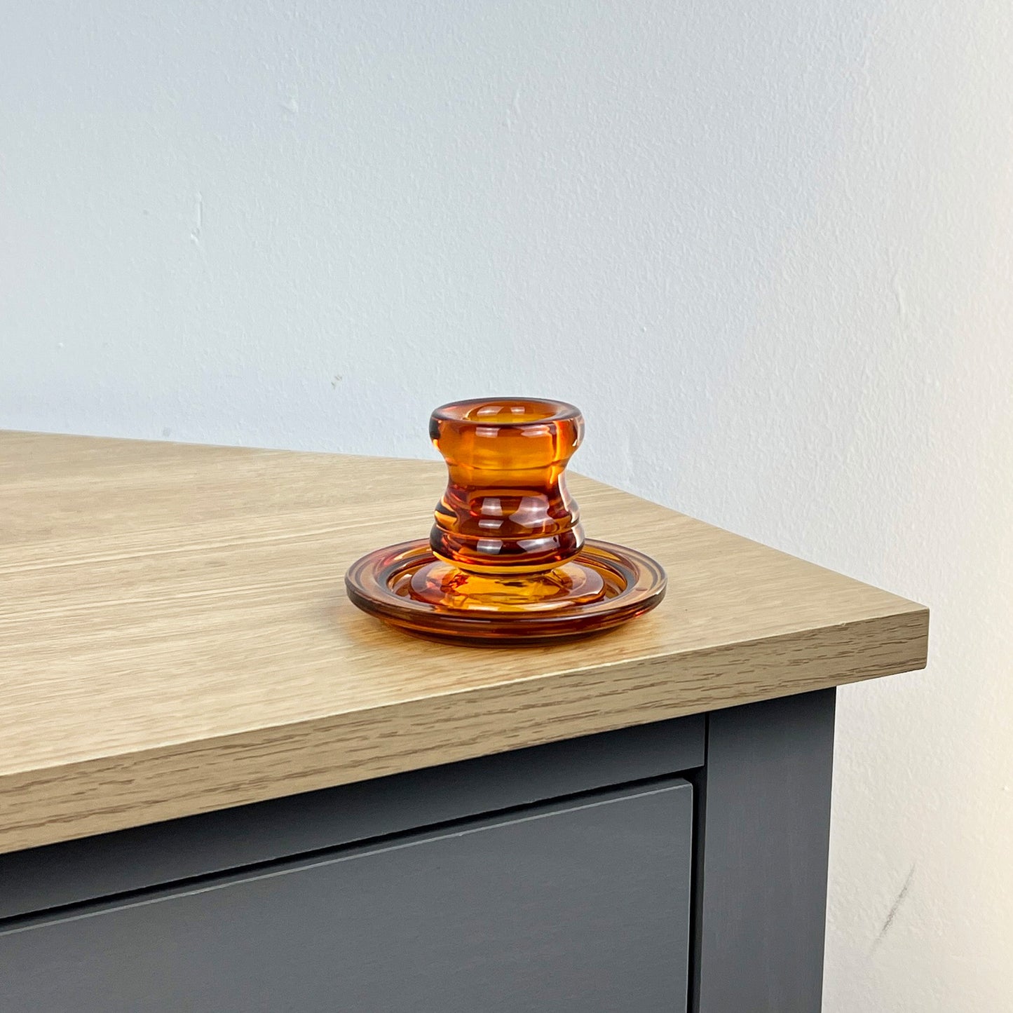 6cm Glass Candlestick Holder - Amber