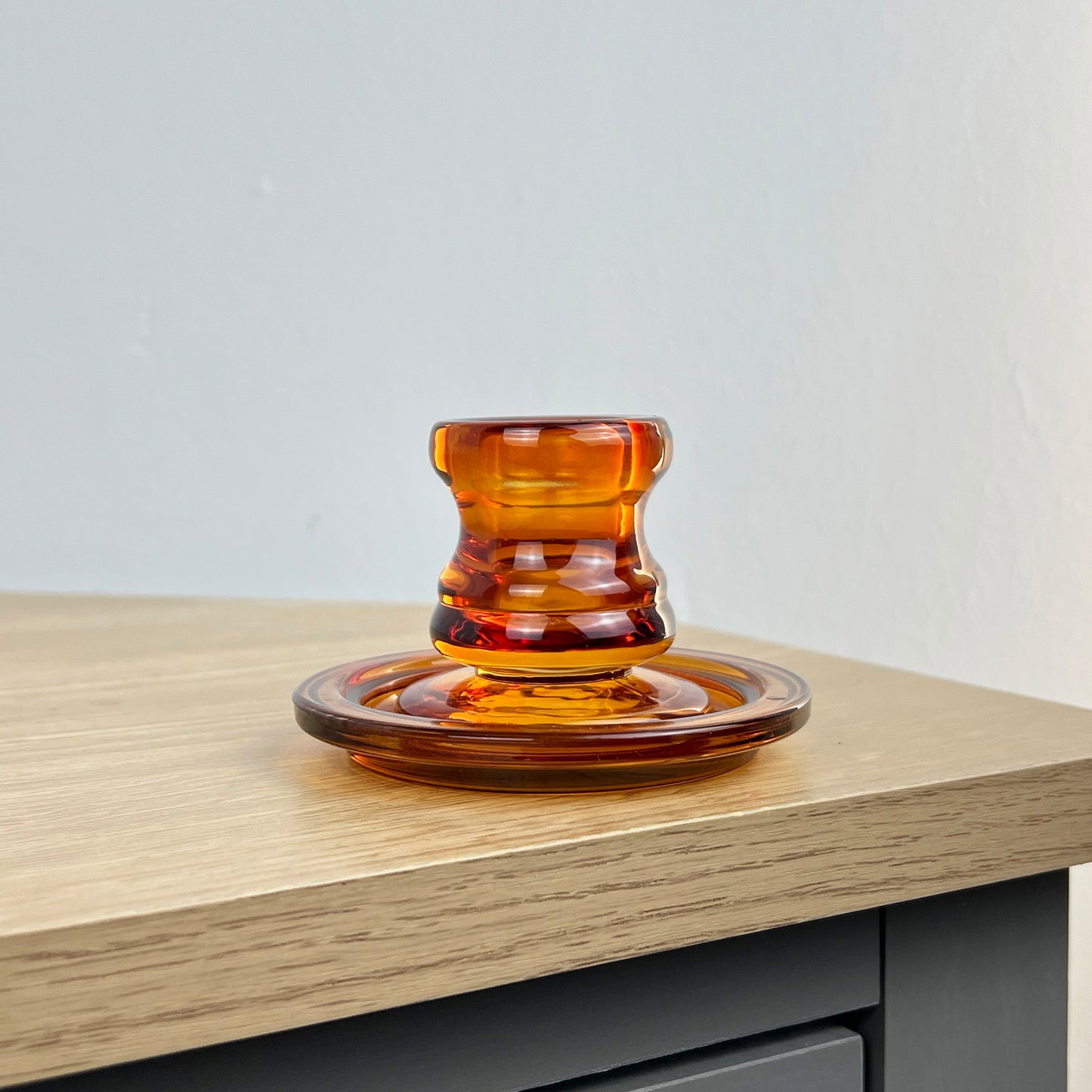 6cm Glass Candlestick Holder - Amber