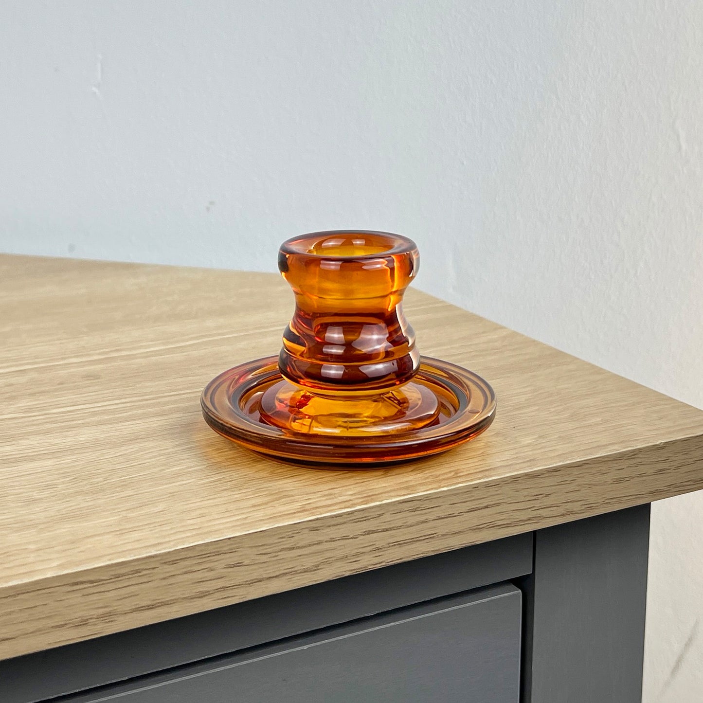 6cm Glass Candlestick Holder - Amber