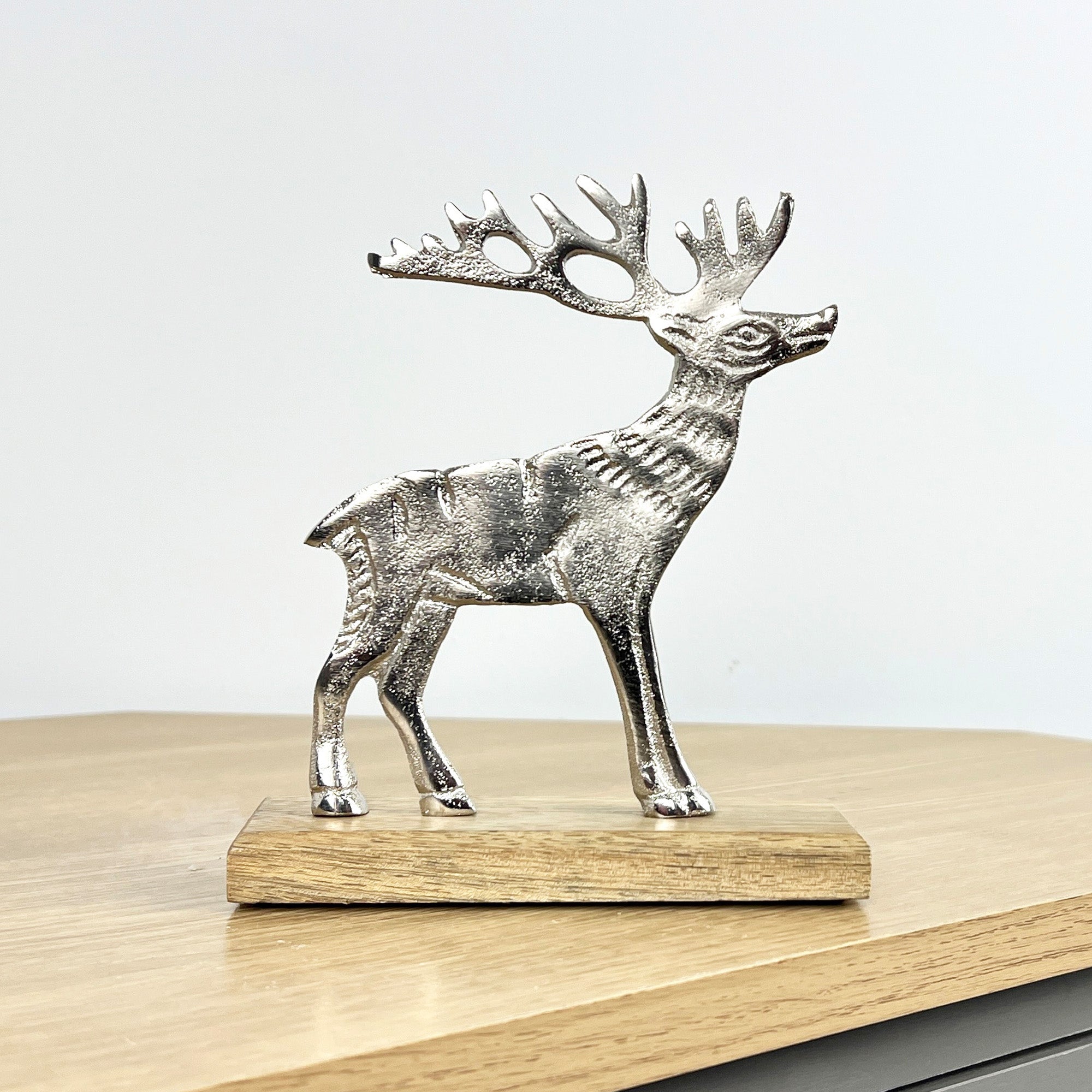 16.5cm Metal Stag Ornament on Wood