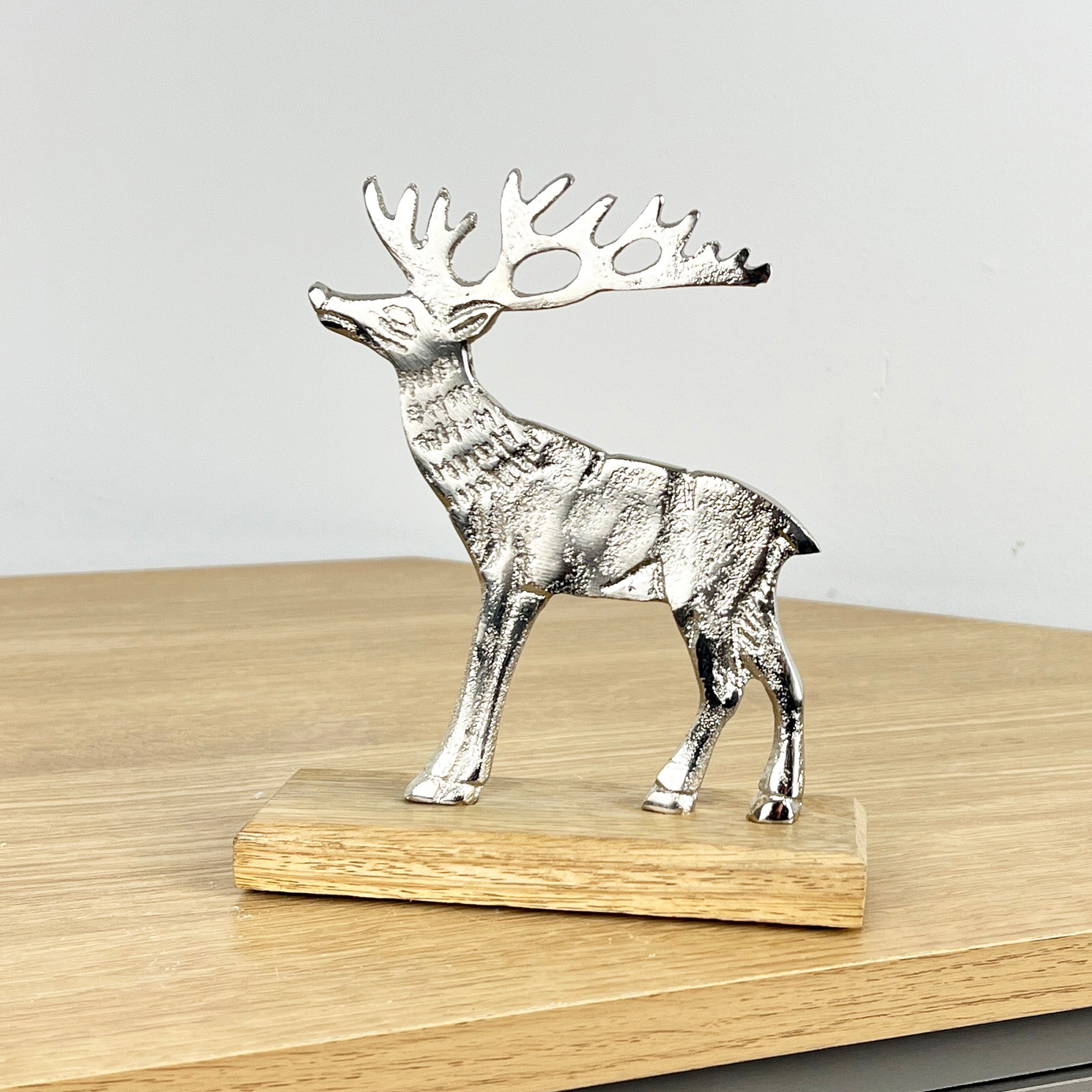 16.5cm Metal Stag Ornament on Wood