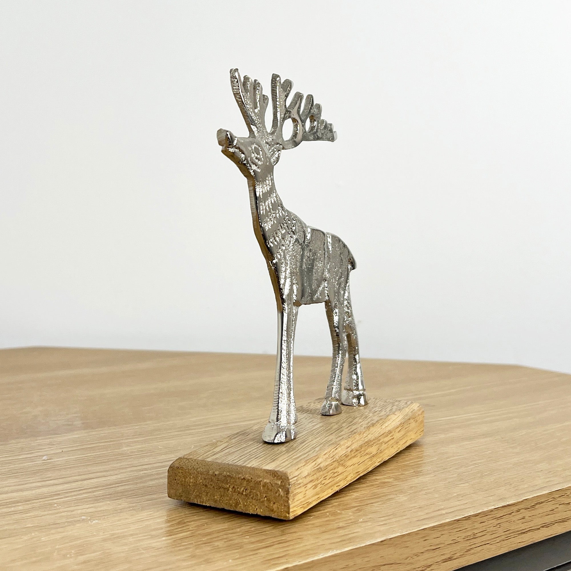 16.5cm Metal Stag Ornament on Wood