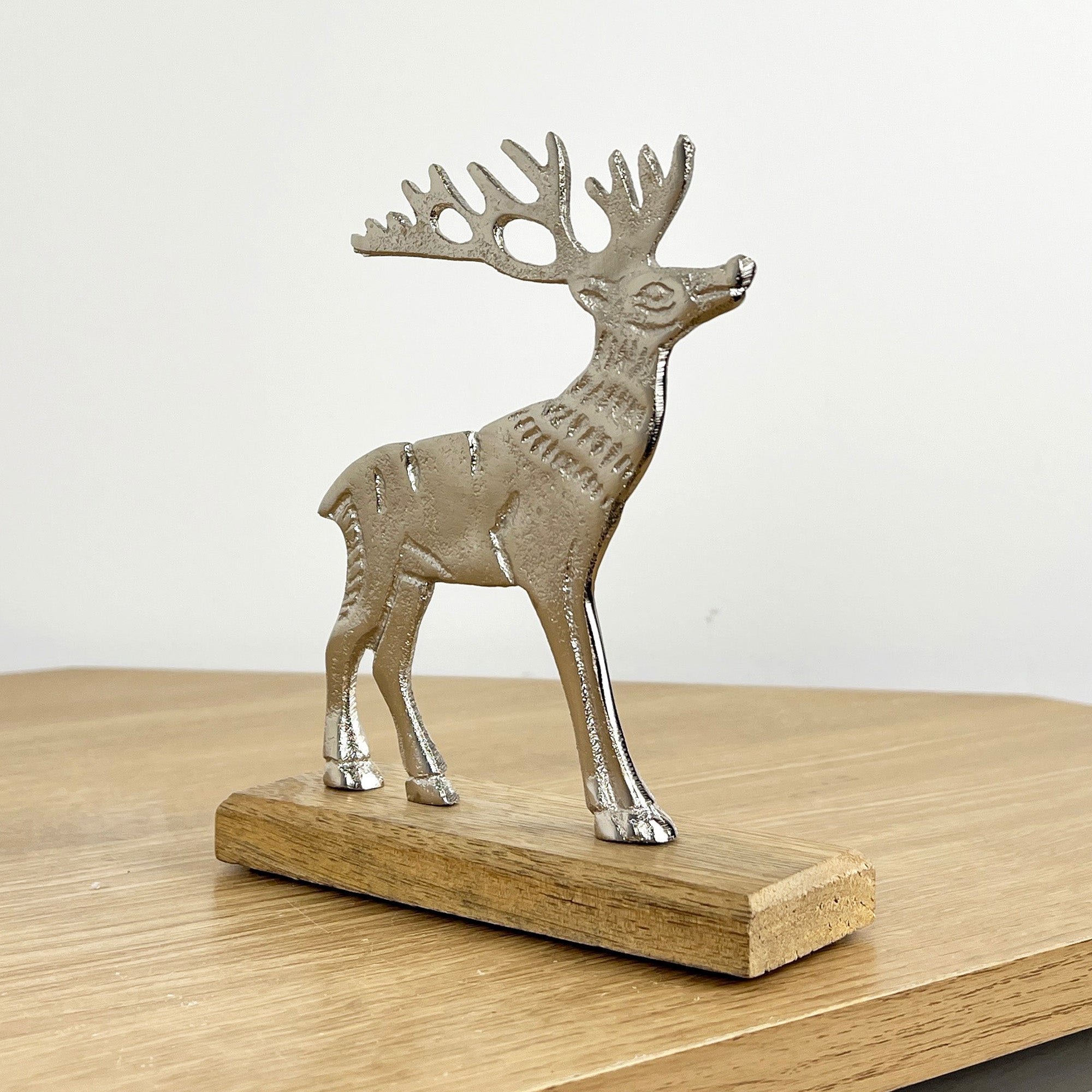 16.5cm Metal Stag Ornament on Wood