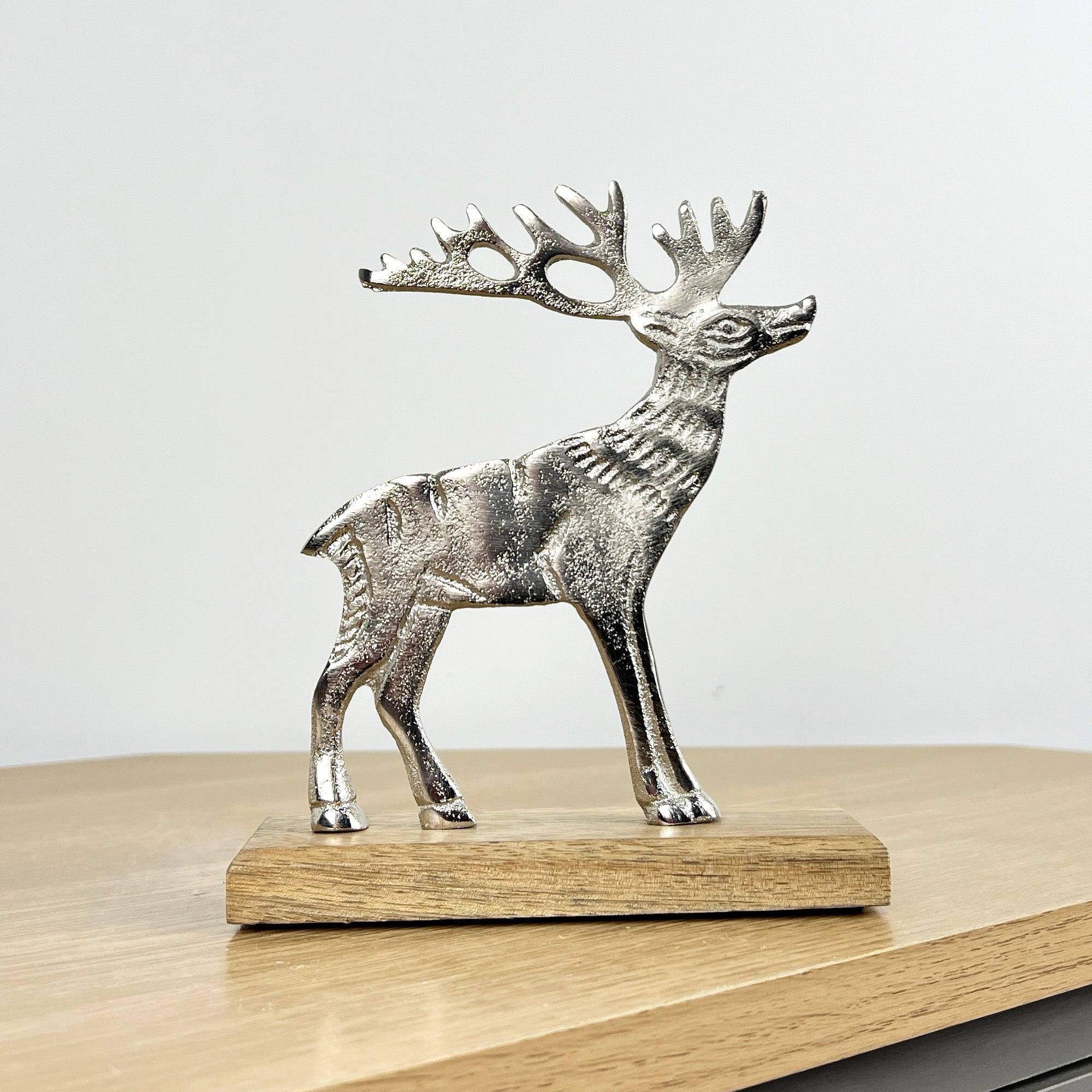 16.5cm Metal Stag Ornament on Wood