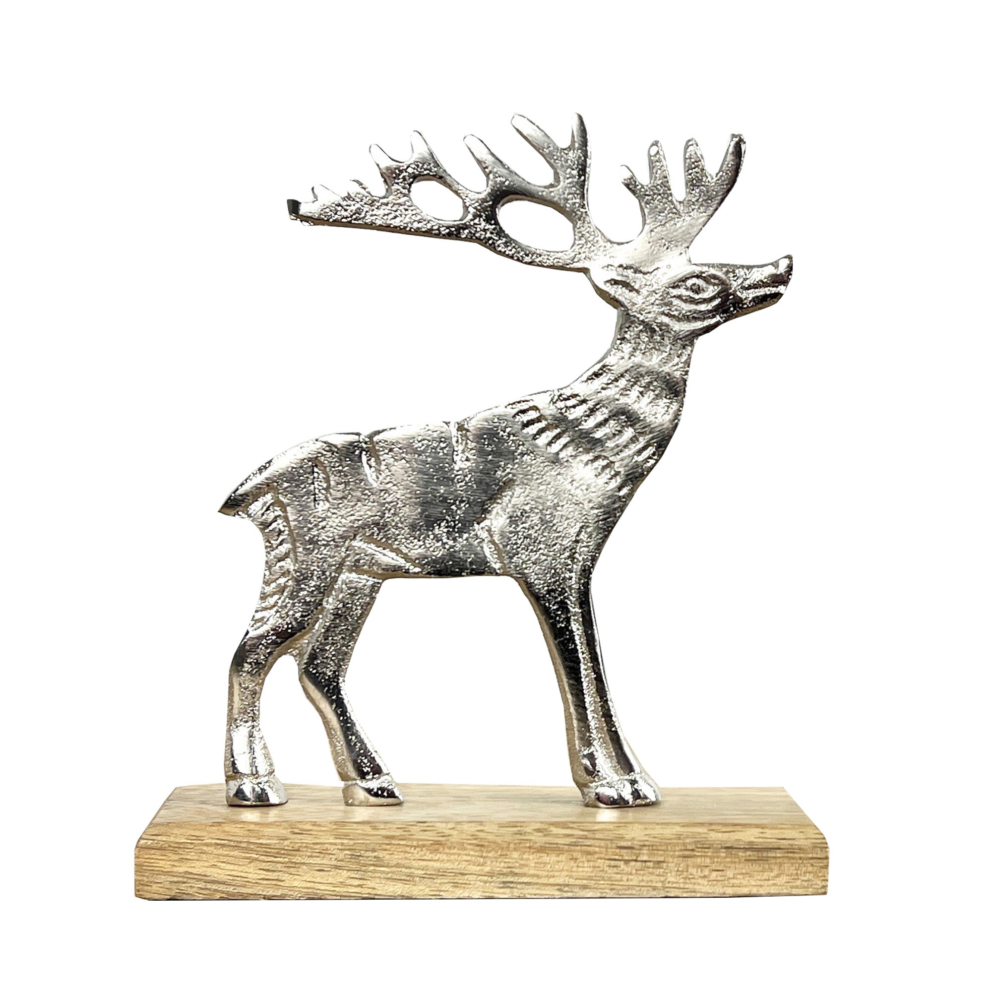 16.5cm Metal Stag Ornament on Wood