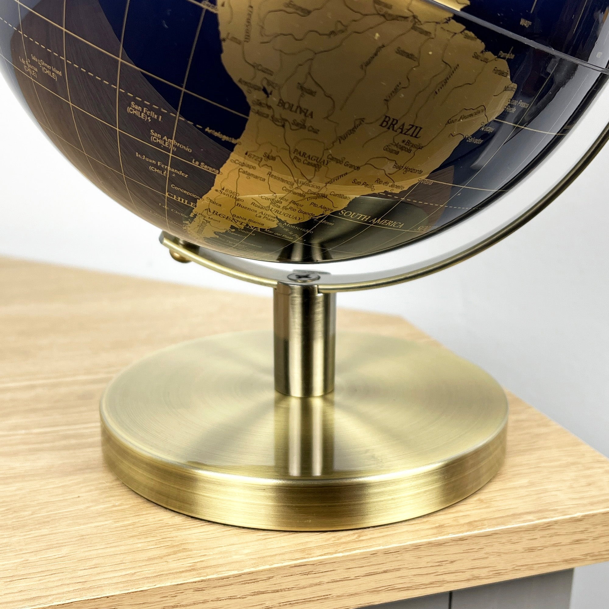 27.5cm Tall Rotating Globe Ornament - Dark Blue & Gold