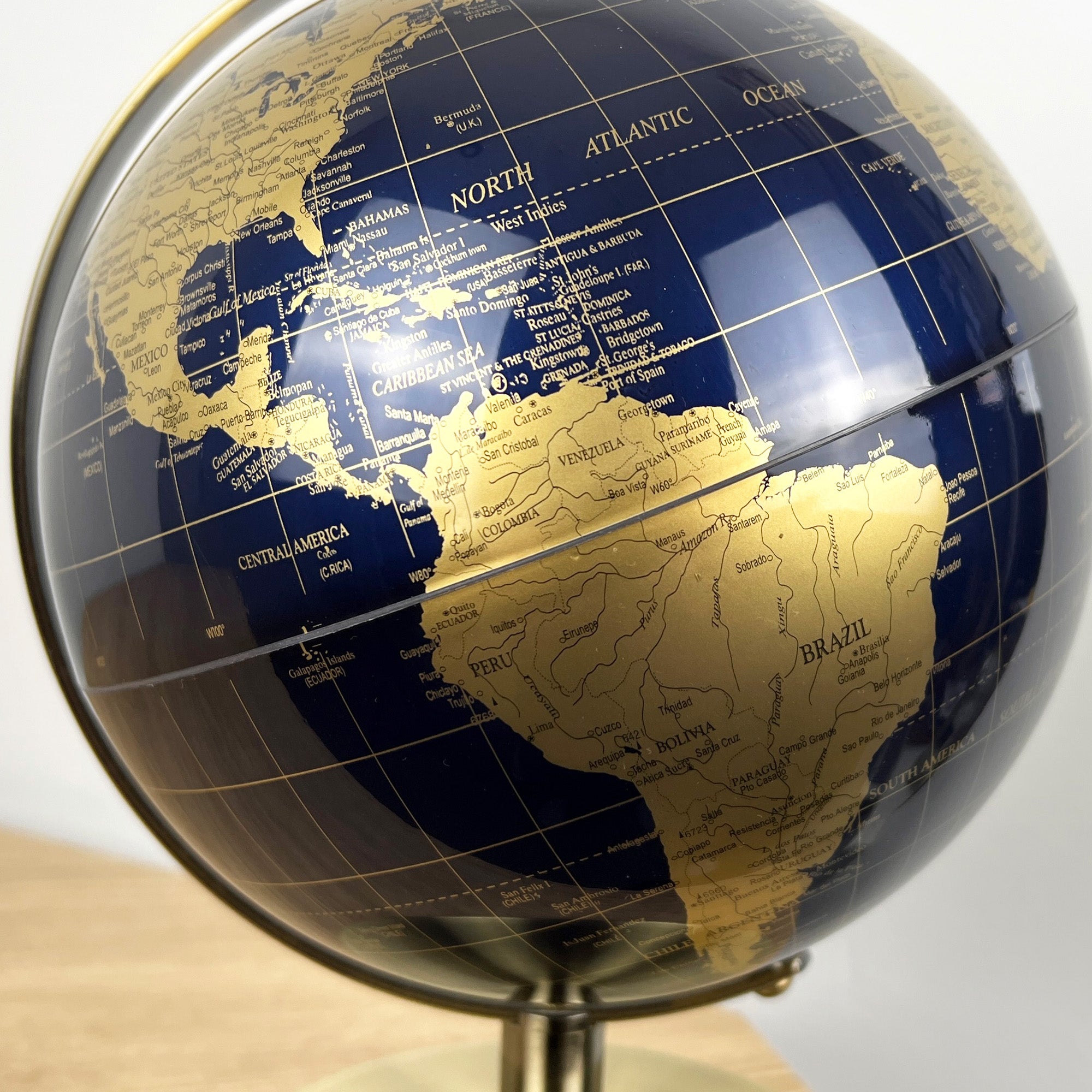 27.5cm Tall Rotating Globe Ornament - Dark Blue & Gold