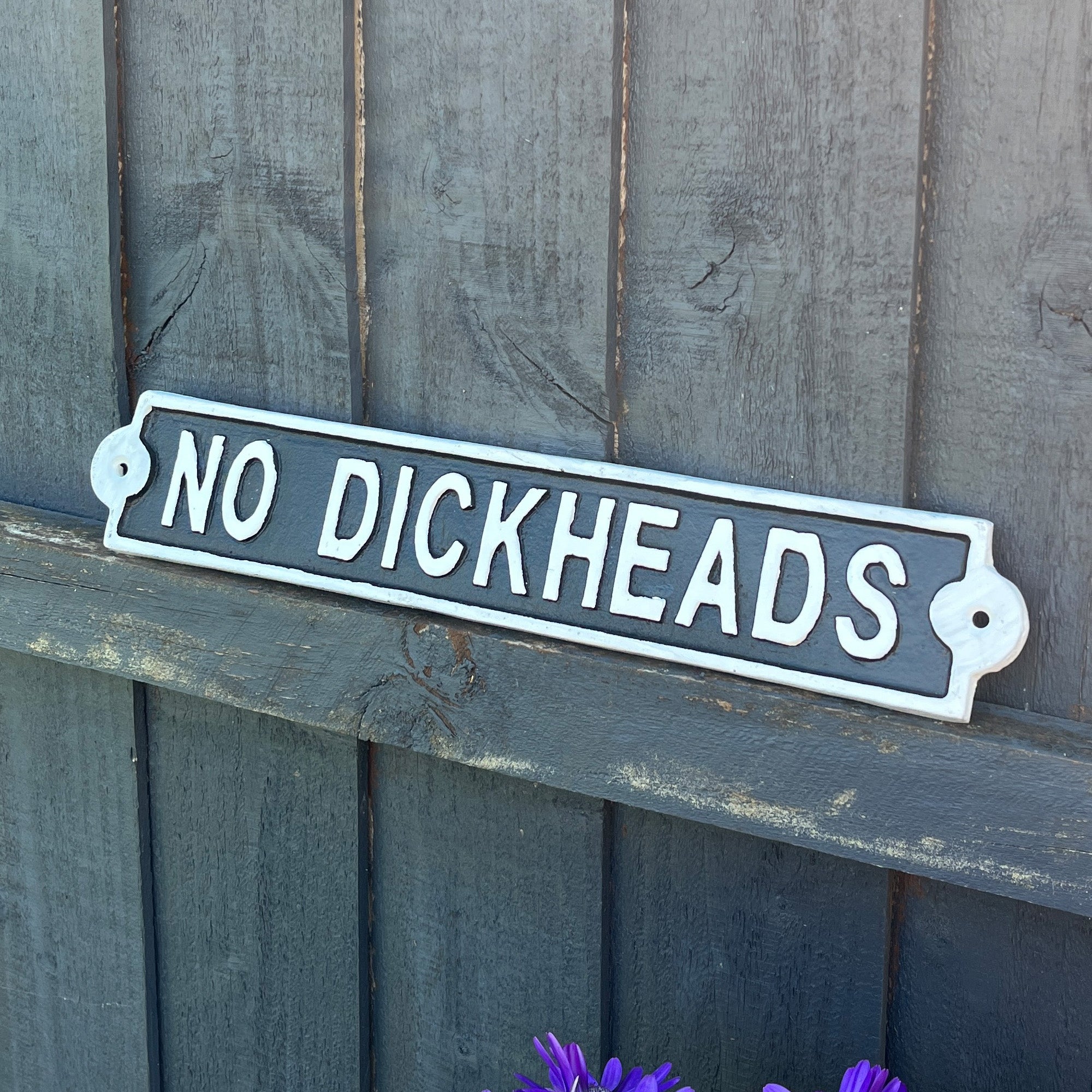 34cm 'No Dickheads' Cast Iron Wall Sign / Plaque