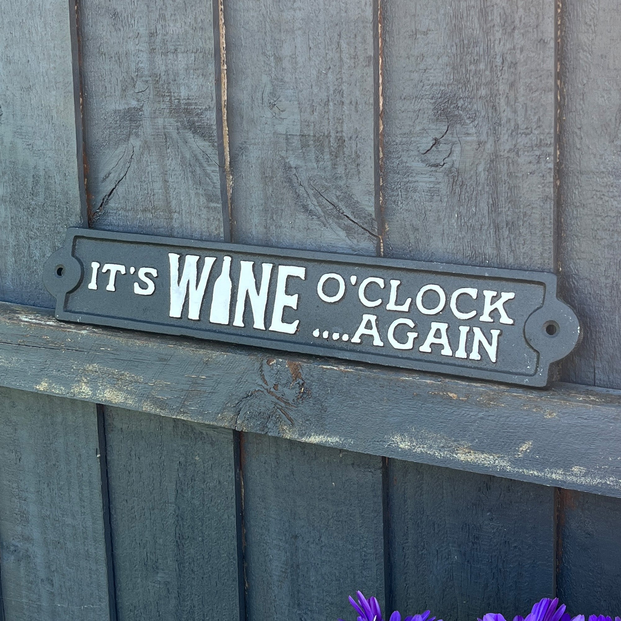 34cm 'It's Wine O'Clock... Again' Cast Iron Wall Sign / Plaque
