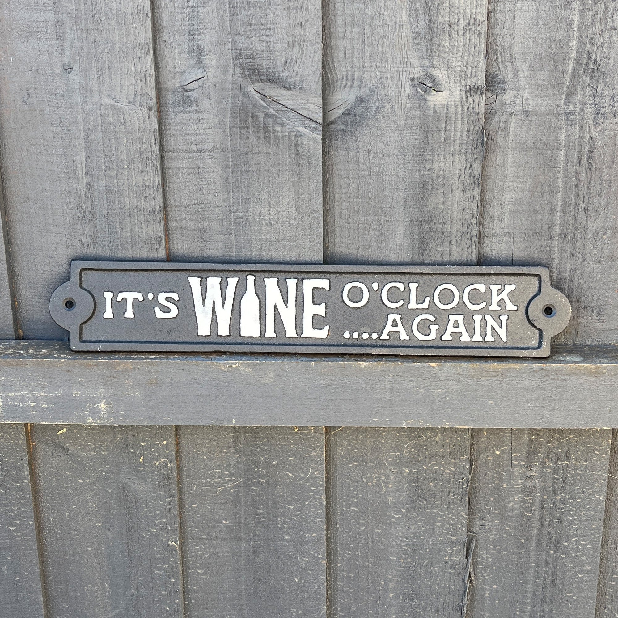 34cm 'It's Wine O'Clock... Again' Cast Iron Wall Sign / Plaque