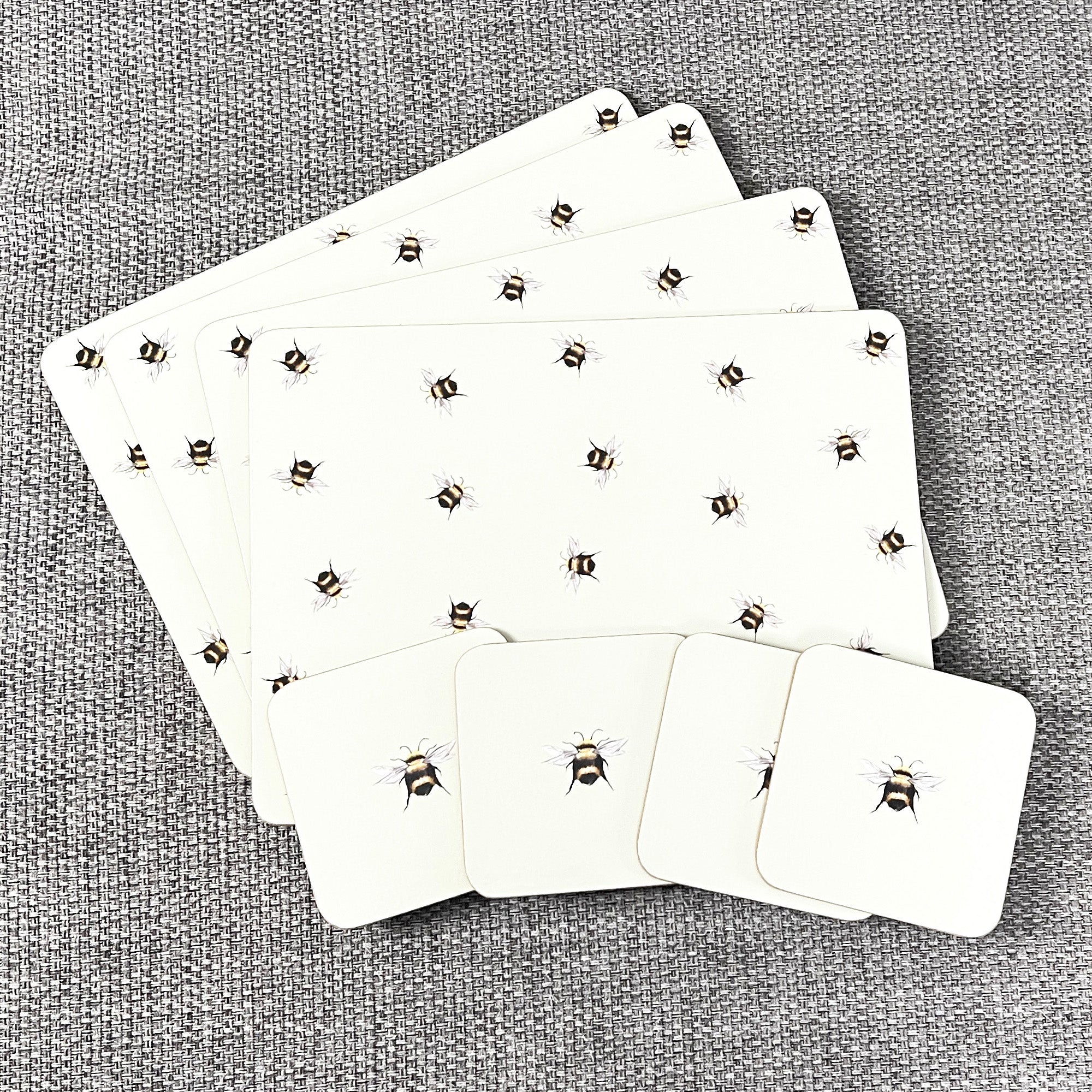 Set of 4 Placemats and Coasters - Pale Green Bee Design