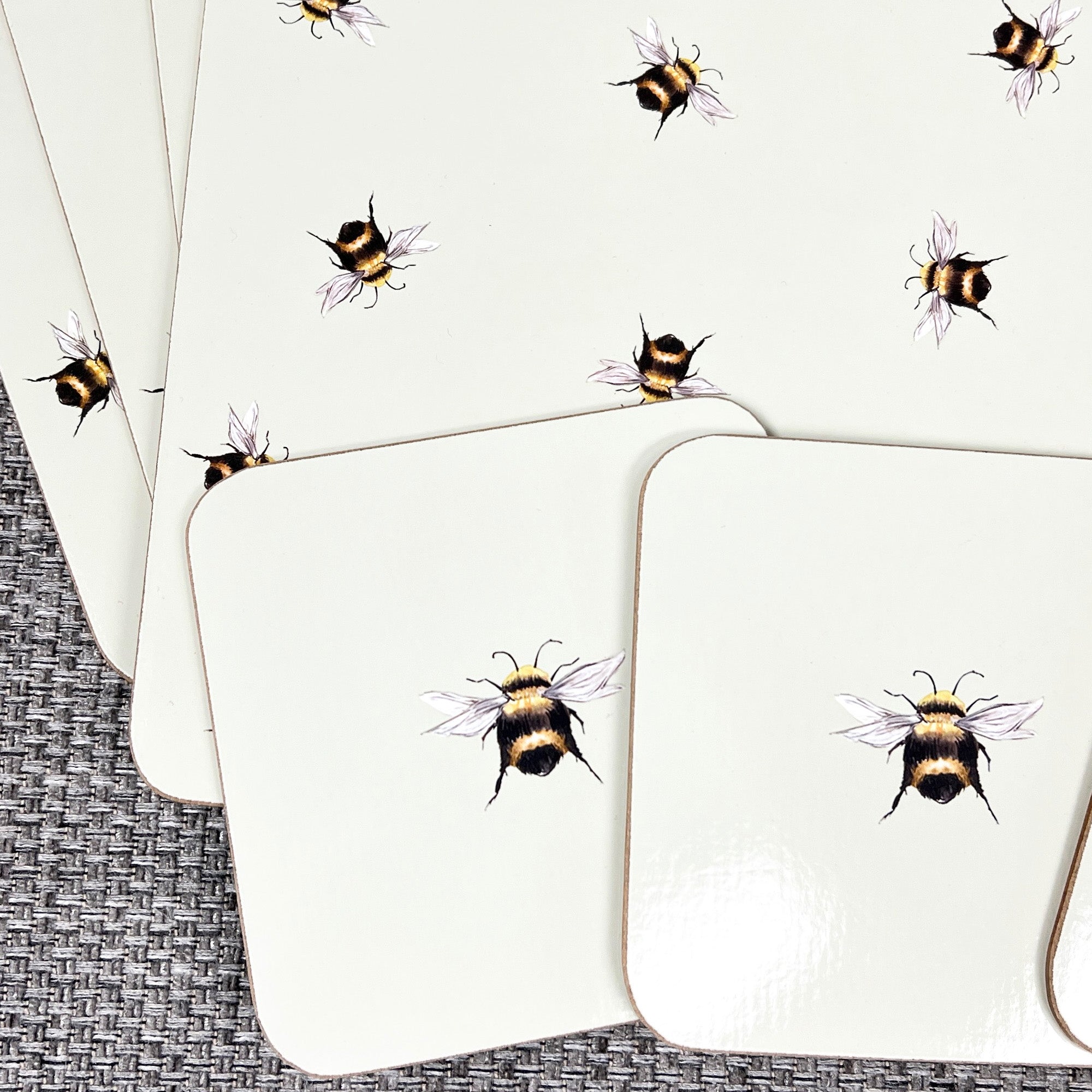 Set of 4 Placemats and Coasters - Pale Green Bee Design