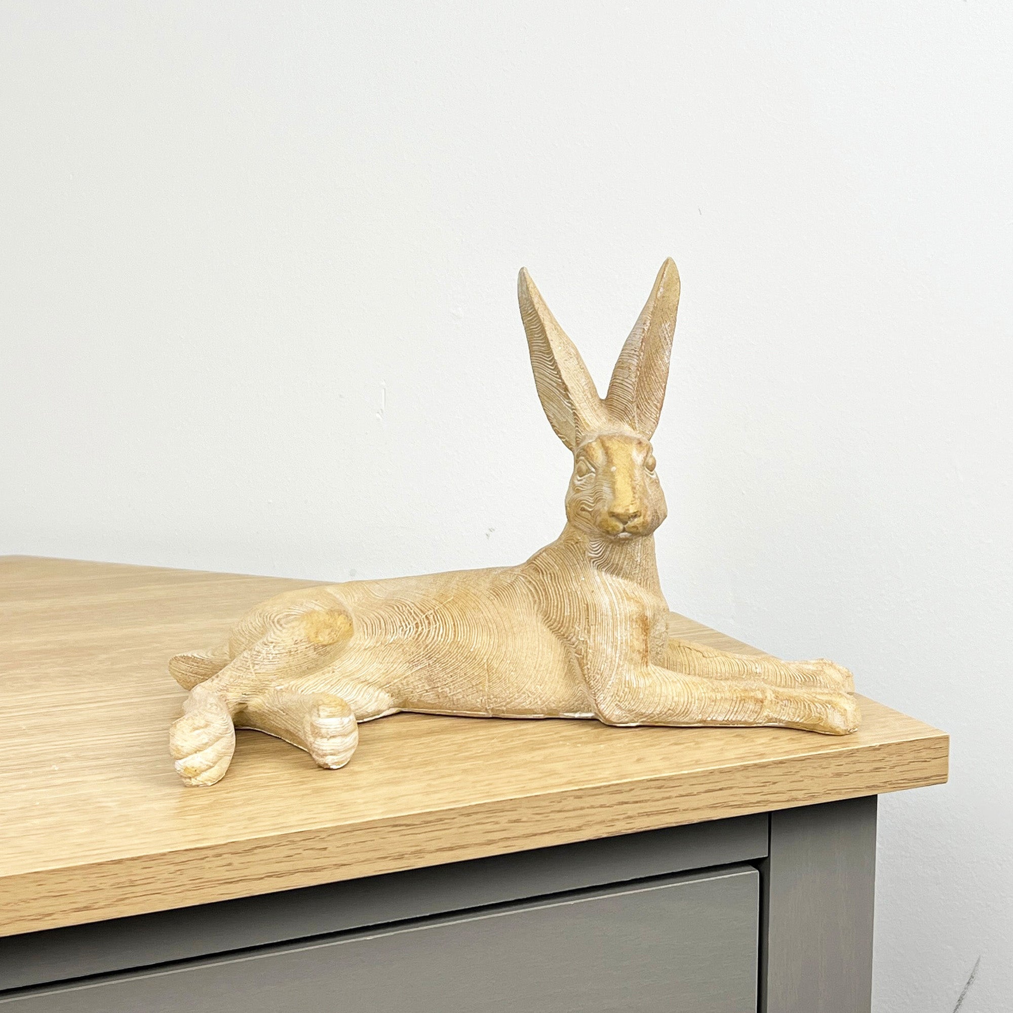 25.5cm Wood Effect Resin Laying Hare Ornament
