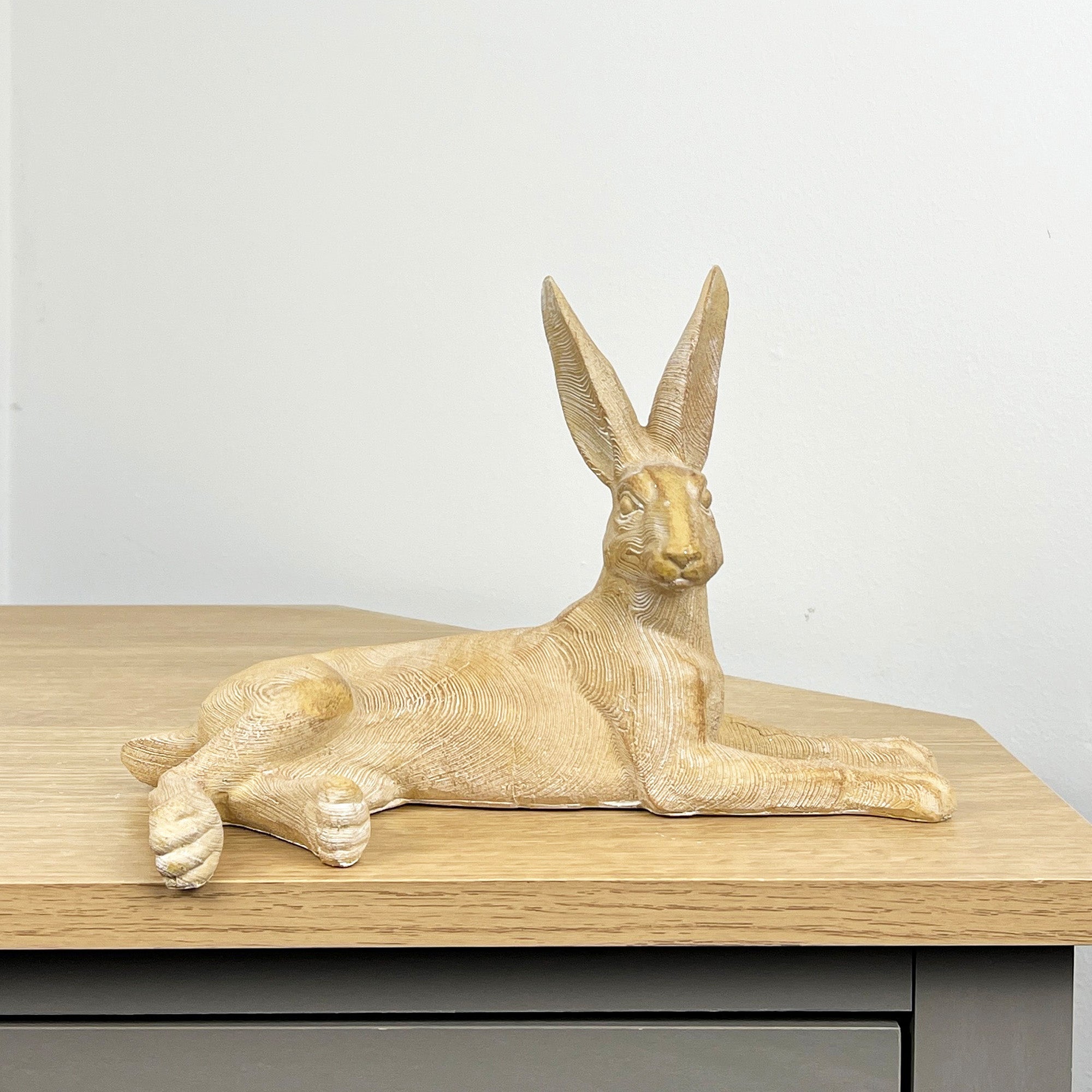 25.5cm Wood Effect Resin Laying Hare Ornament