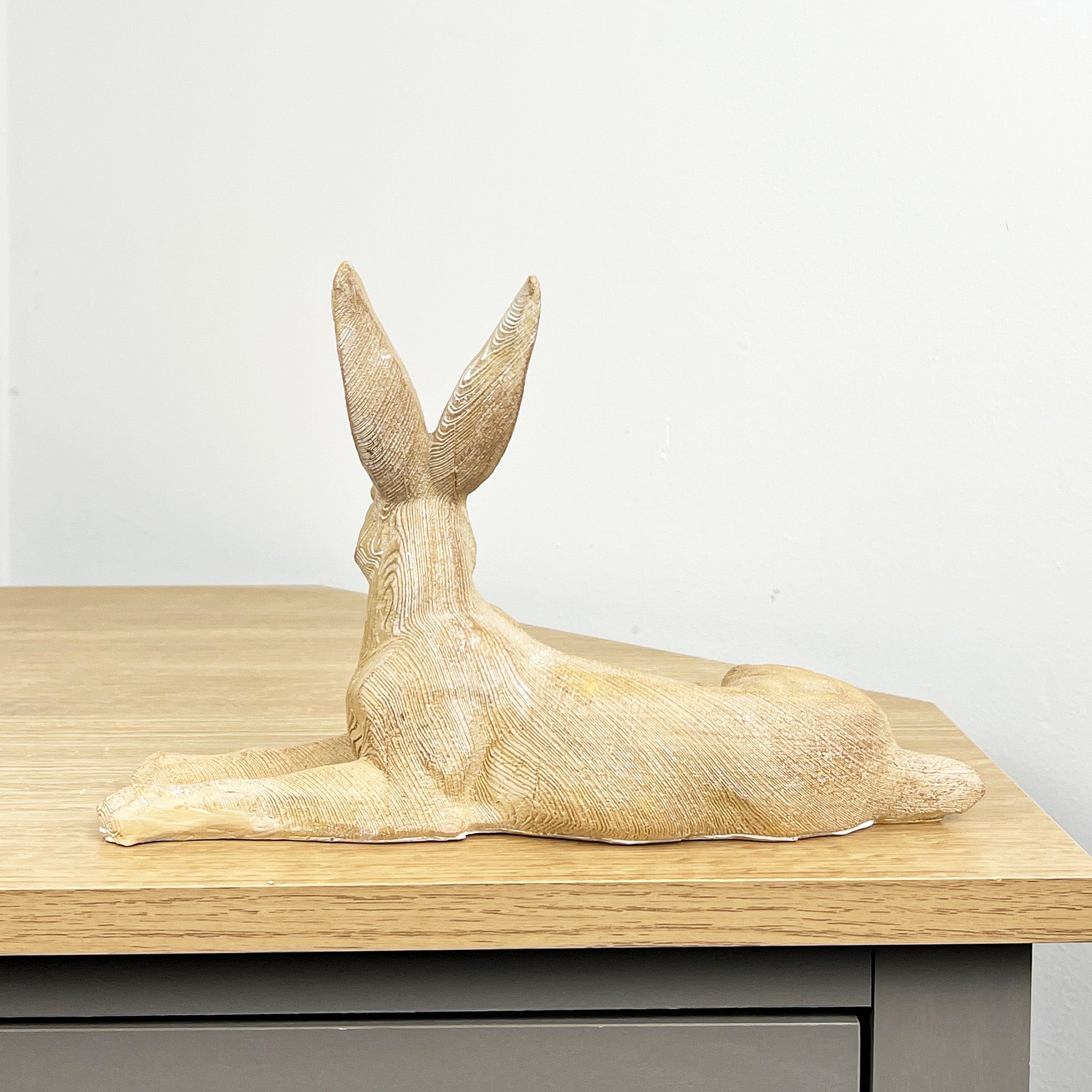 25.5cm Wood Effect Resin Laying Hare Ornament