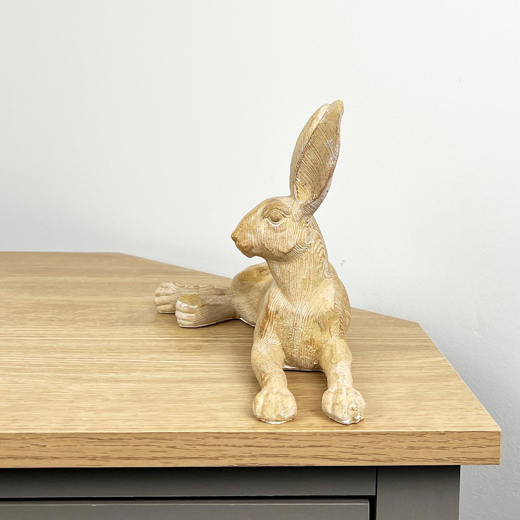 25.5cm Wood Effect Resin Laying Hare Ornament