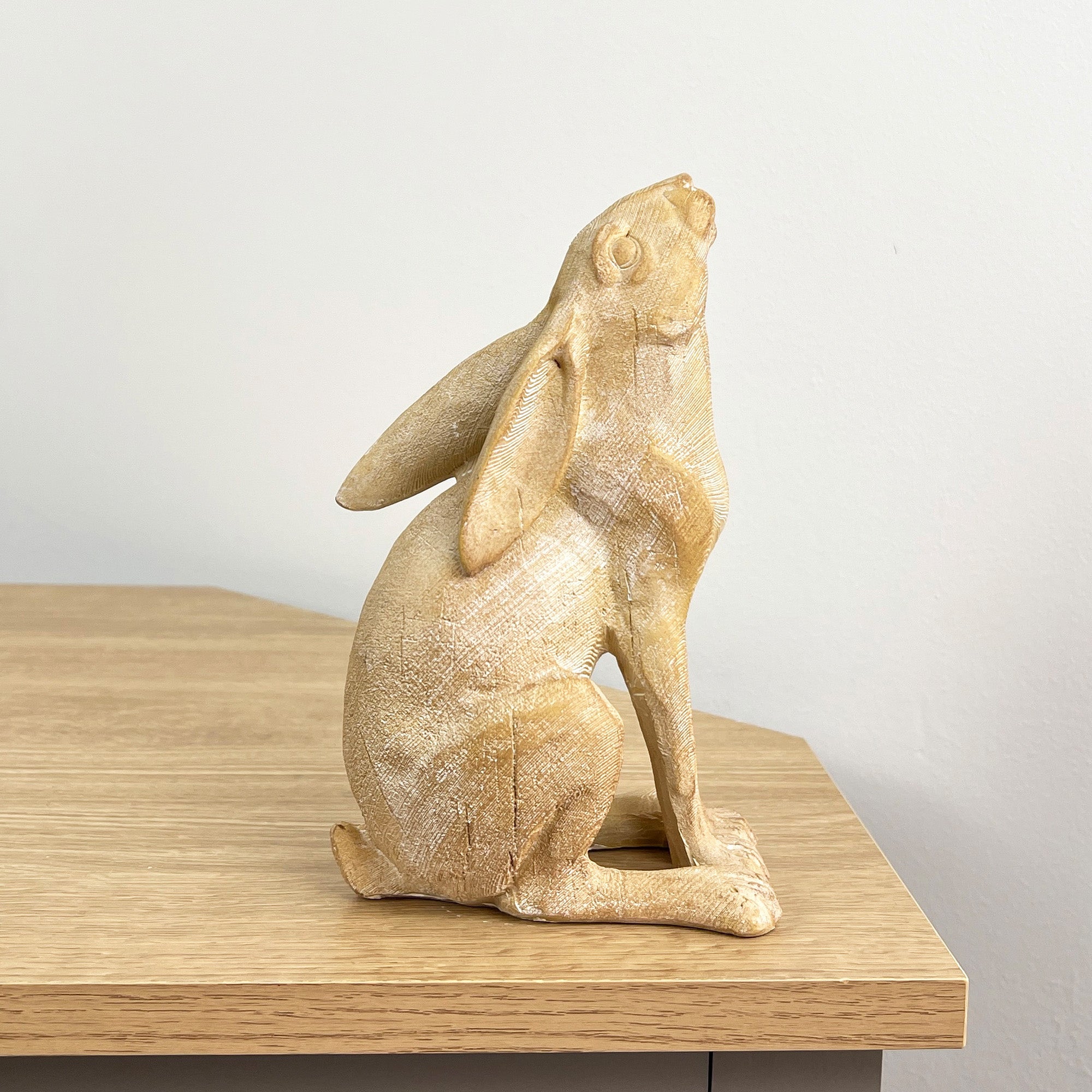 20cm Wood Effect Resin Gazing Hare Ornament