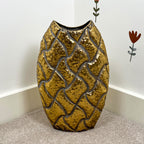 38.5cm Large Oval Metal Floor Vase - Distressed Gold