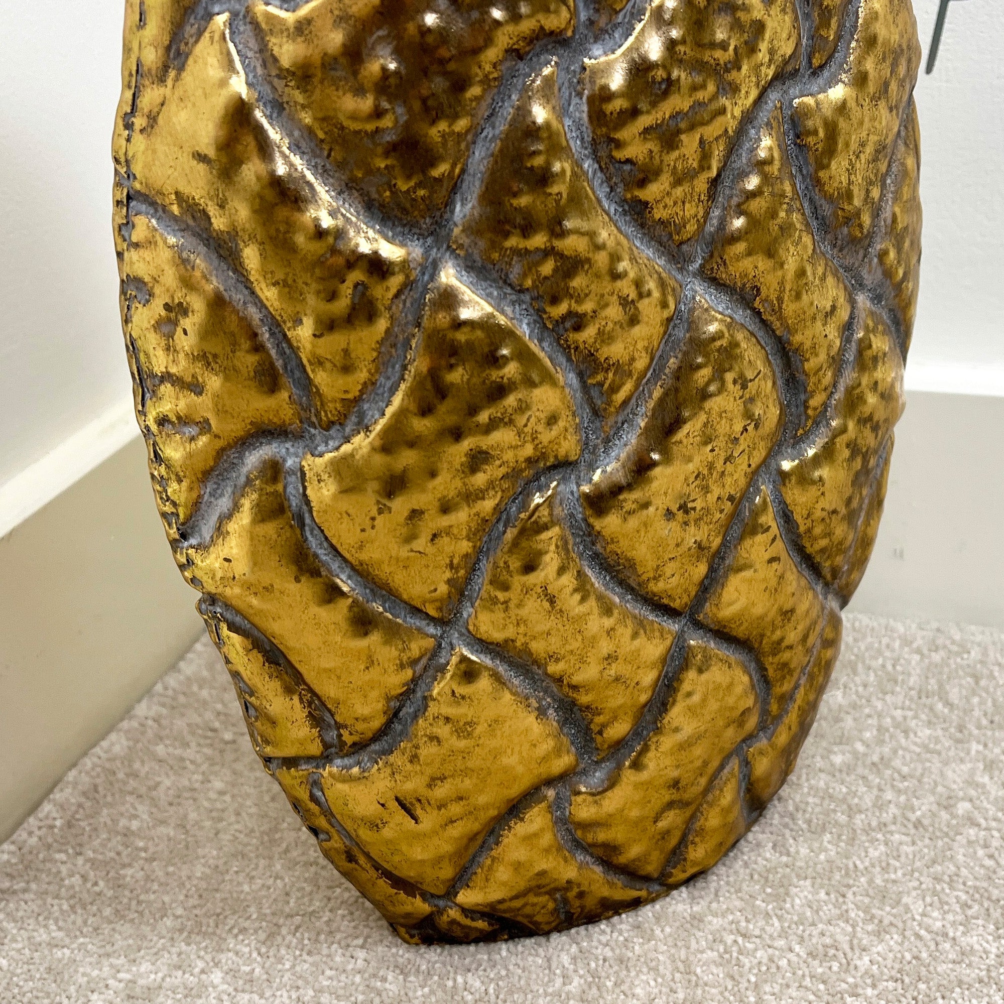 38.5cm Large Oval Metal Floor Vase - Distressed Gold