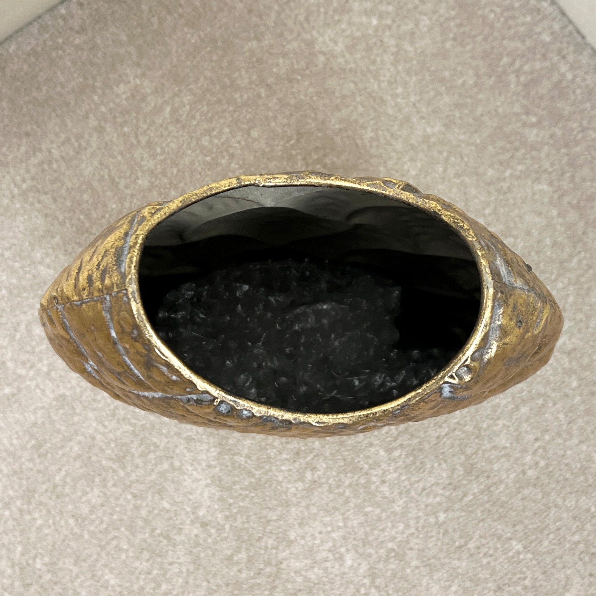 38.5cm Large Oval Metal Floor Vase - Distressed Gold