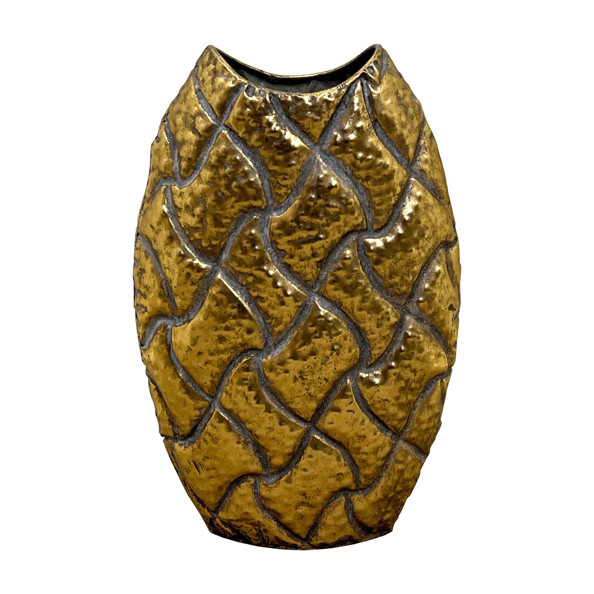 38.5cm Large Oval Metal Floor Vase - Distressed Gold