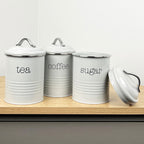 Grey Tea Coffee Sugar Storage Canisters - Metal