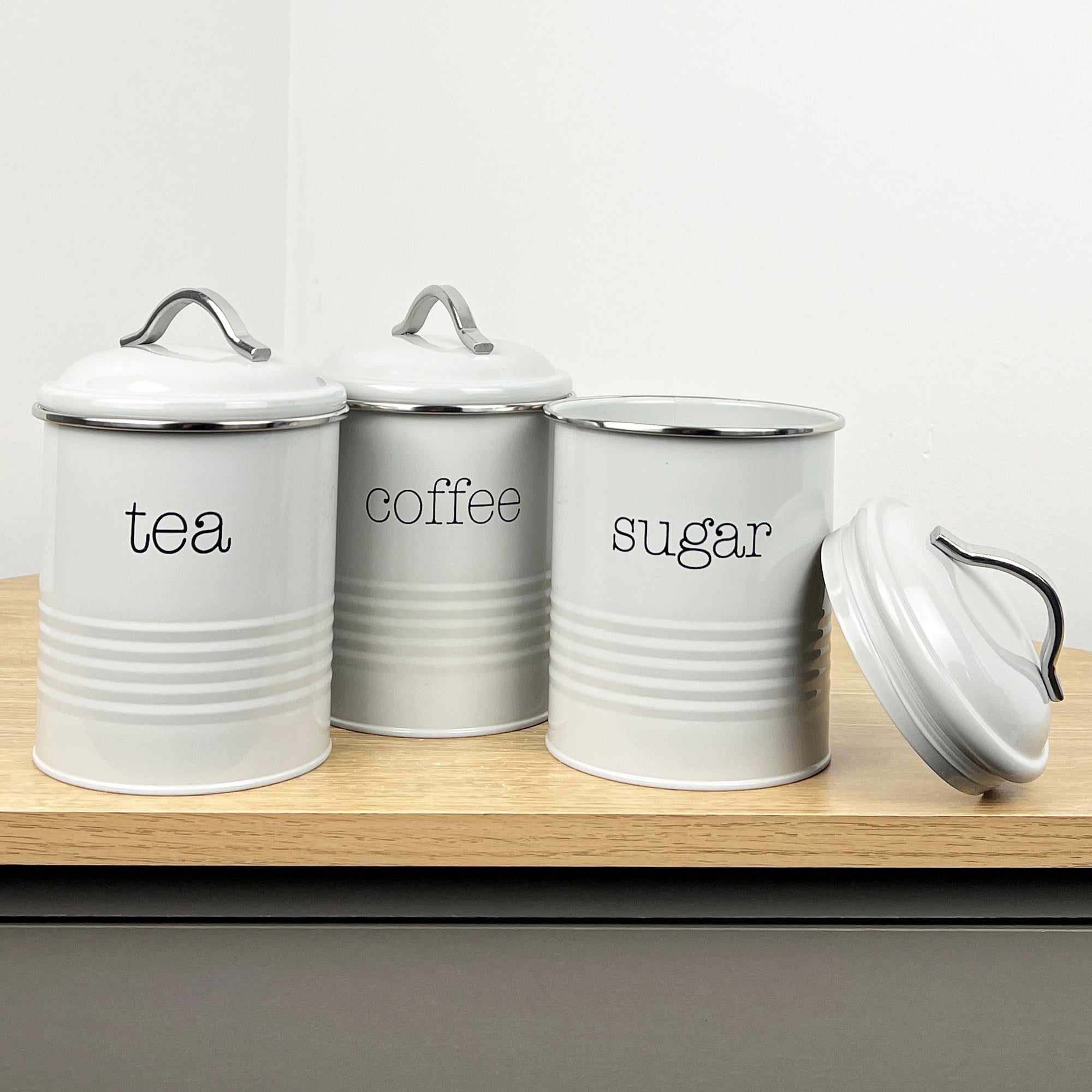 Grey Tea Coffee Sugar Storage Canisters - Metal