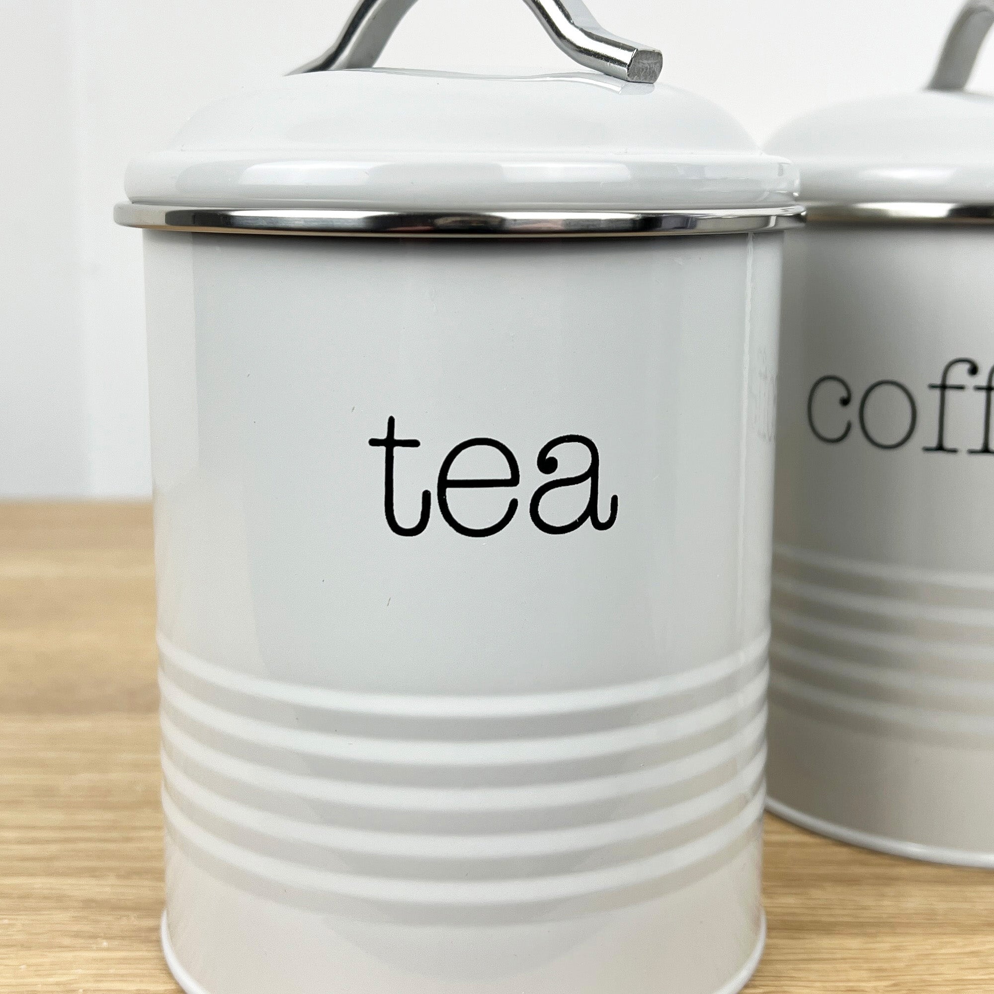 Grey Tea Coffee Sugar Storage Canisters - Metal