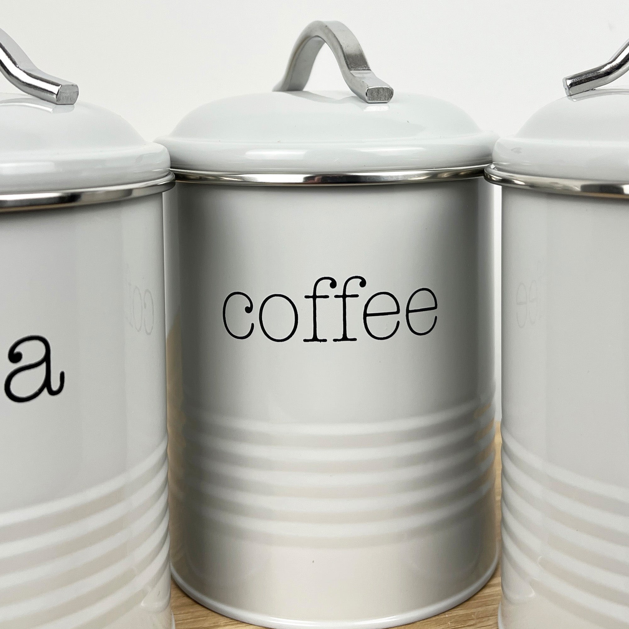 Grey Tea Coffee Sugar Storage Canisters - Metal