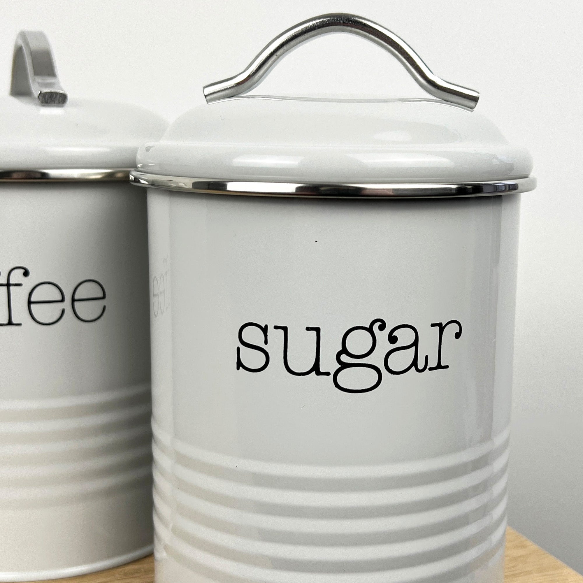 Grey Tea Coffee Sugar Storage Canisters - Metal