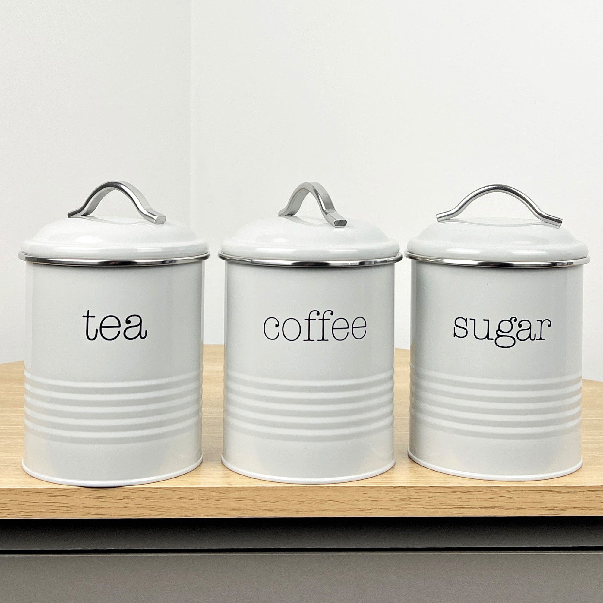 Grey Tea Coffee Sugar Storage Canisters - Metal
