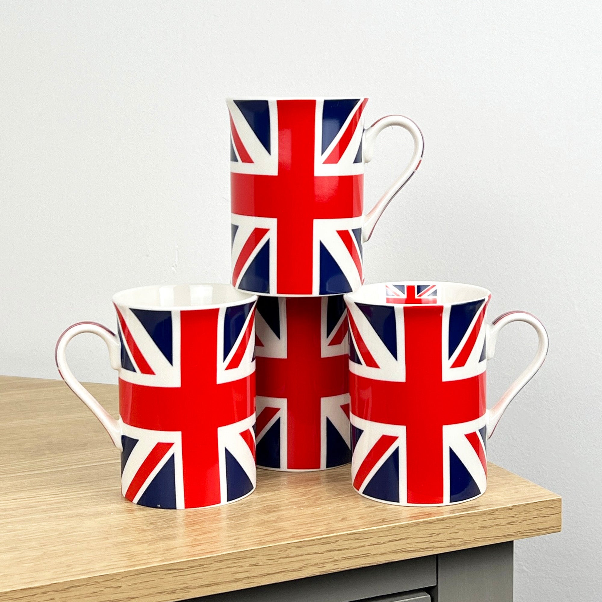 Set of 4 Union Jack UK Flag 250ml Mugs - Fine China