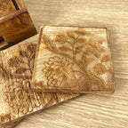 Set of 4 Rustic Wooden Coasters with Holder – Floral Pattern