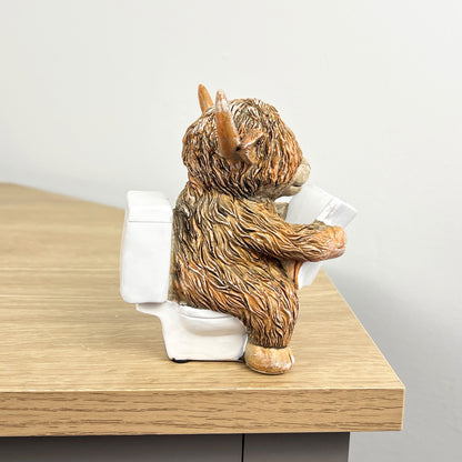 11.5cm Highland Cow on the Toilet Ornament - Resin