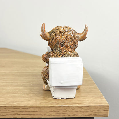 11.5cm Highland Cow on the Toilet Ornament - Resin