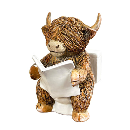 11.5cm Highland Cow on the Toilet Ornament - Resin