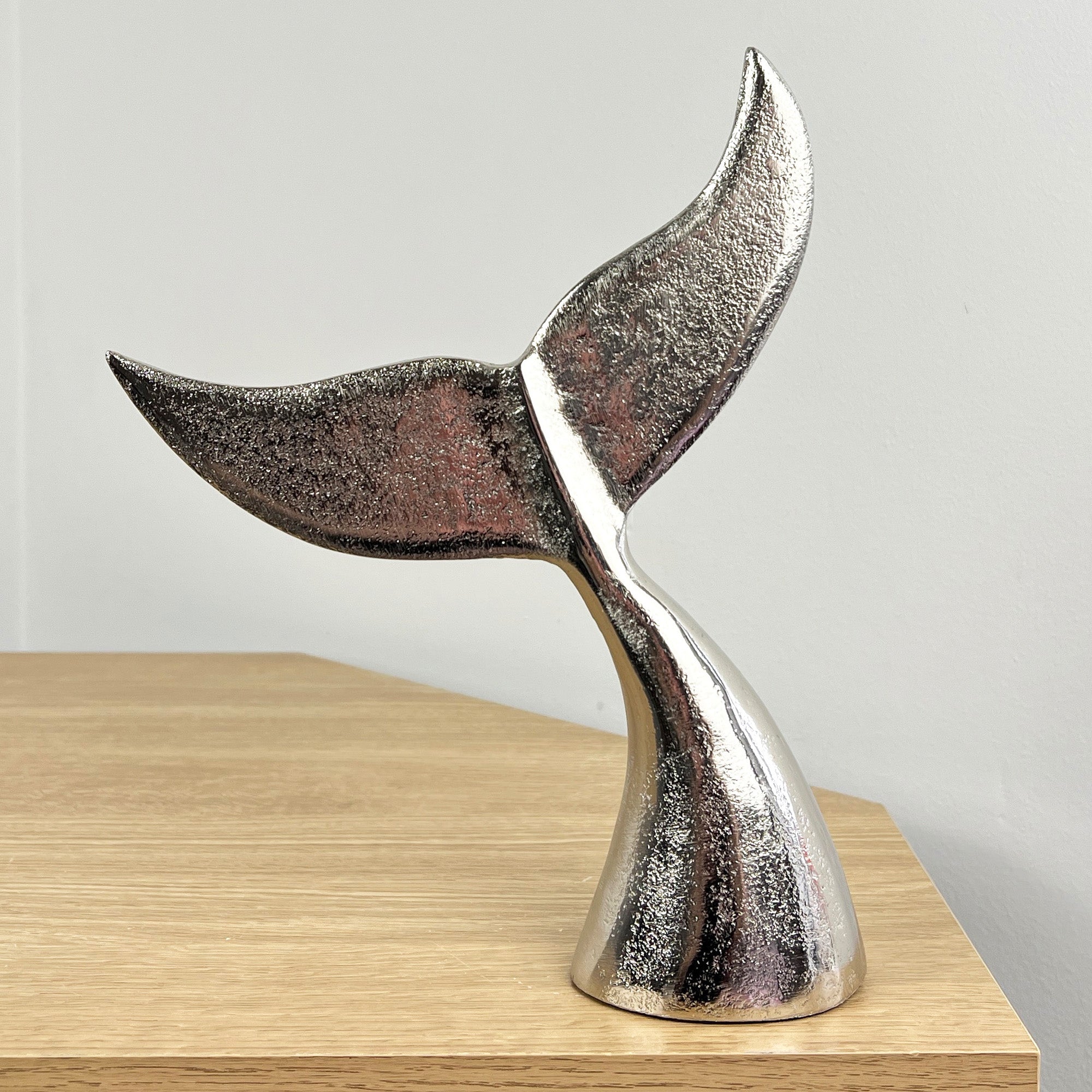25cm Silver Whale Tail Ornament - Aluminium