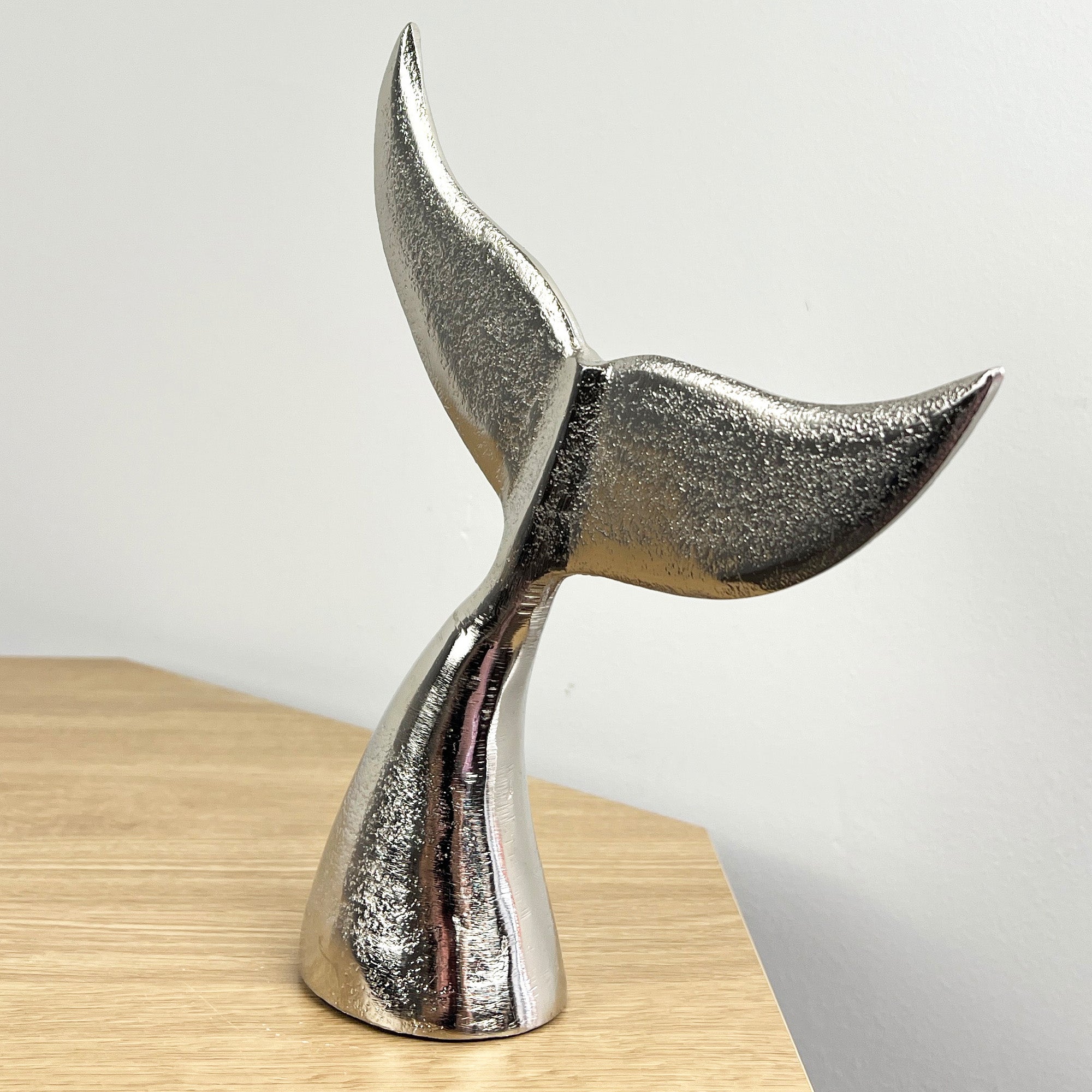25cm Silver Whale Tail Ornament - Aluminium