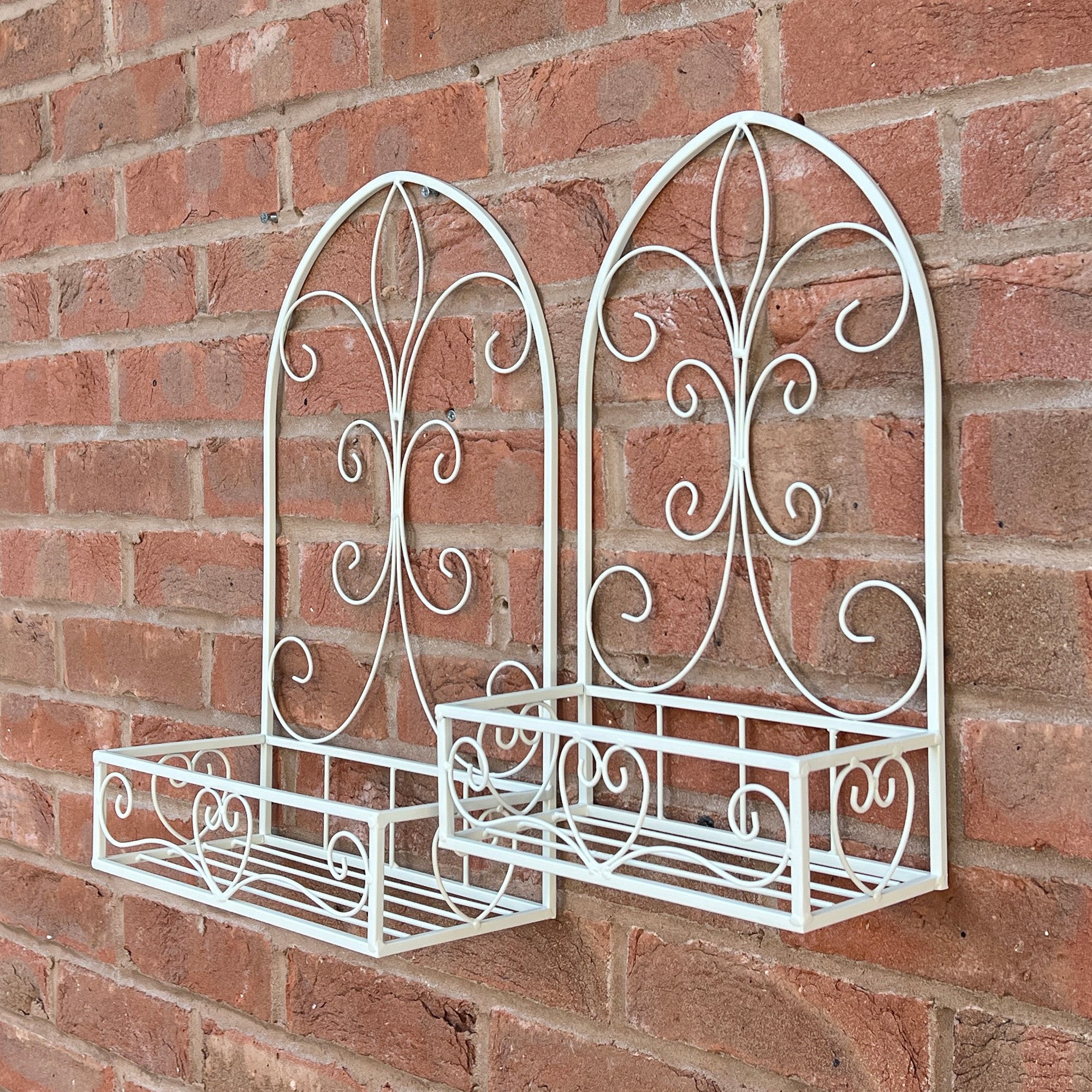Set of 2 Vintage Style Wall Mounted Outdoor Planter Shelves - Cream