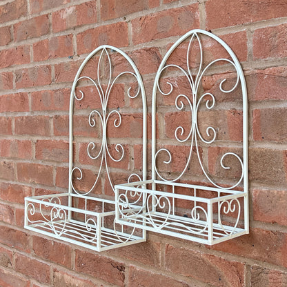 Set of 2 Vintage Style Wall Mounted Outdoor Planter Shelves - Cream