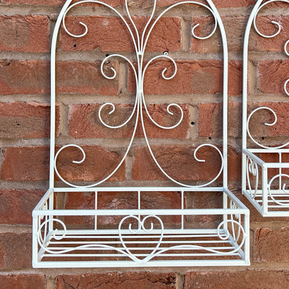 Set of 2 Vintage Style Wall Mounted Outdoor Planter Shelves - Cream