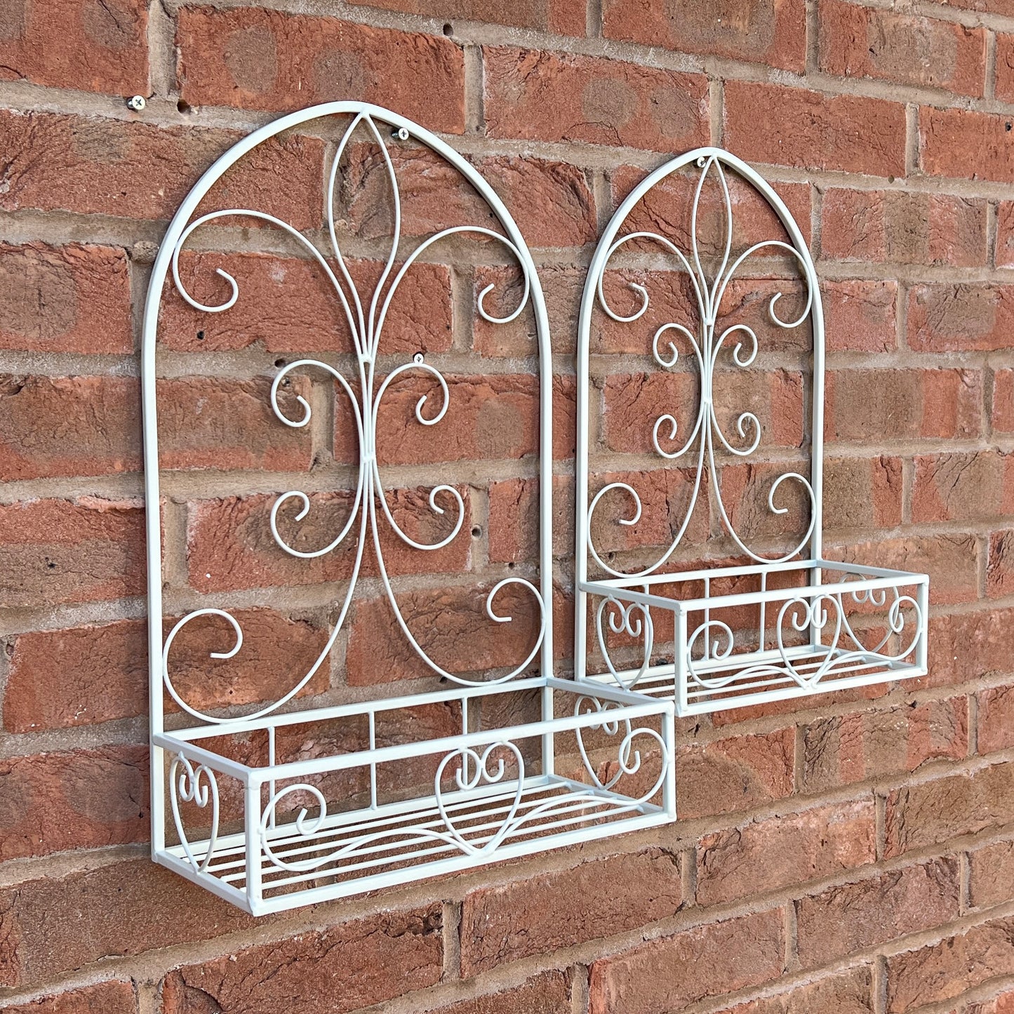 Set of 2 Vintage Style Wall Mounted Outdoor Planter Shelves - Cream
