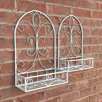 Set of 2 Vintage Style Wall Mounted Outdoor Planter Shelves - Cream
