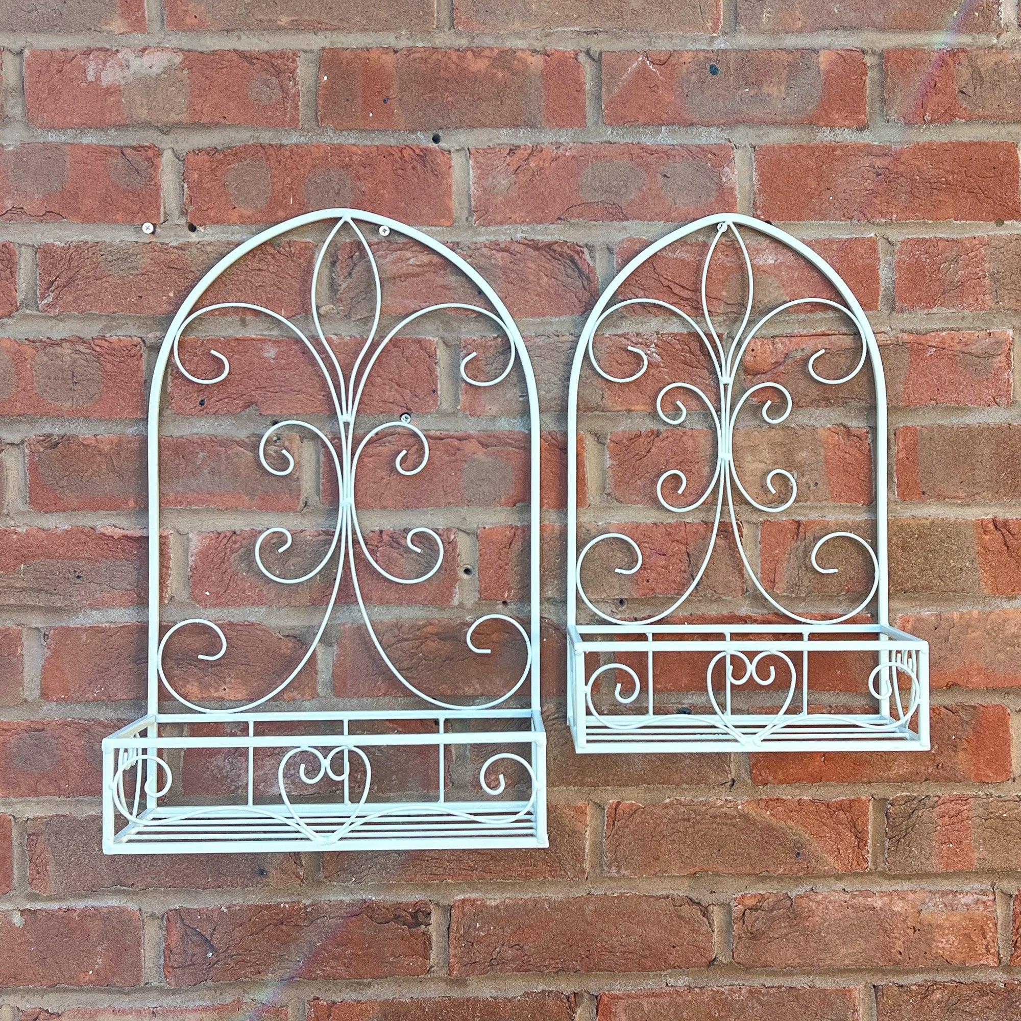 Set of 2 Vintage Style Wall Mounted Outdoor Planter Shelves - Cream