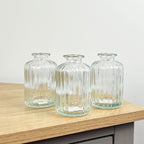 Set of 3 x 10cm Ribbed Glass Bud Vases - Clear