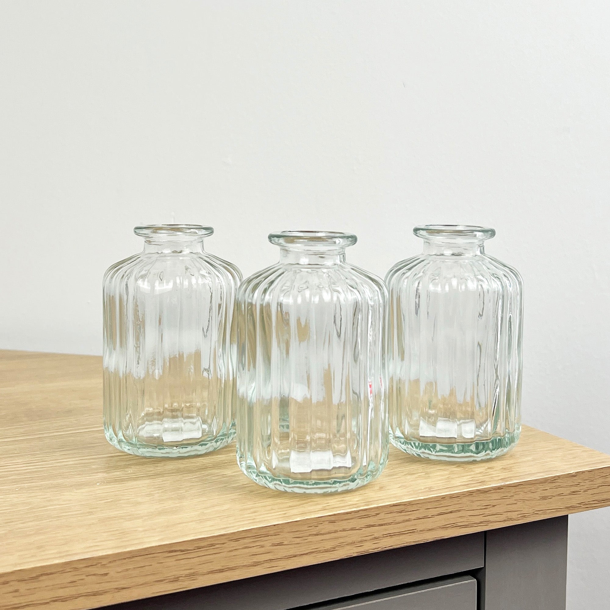 Set of 6 x 10cm Ribbed Glass Bud Vases - Clear