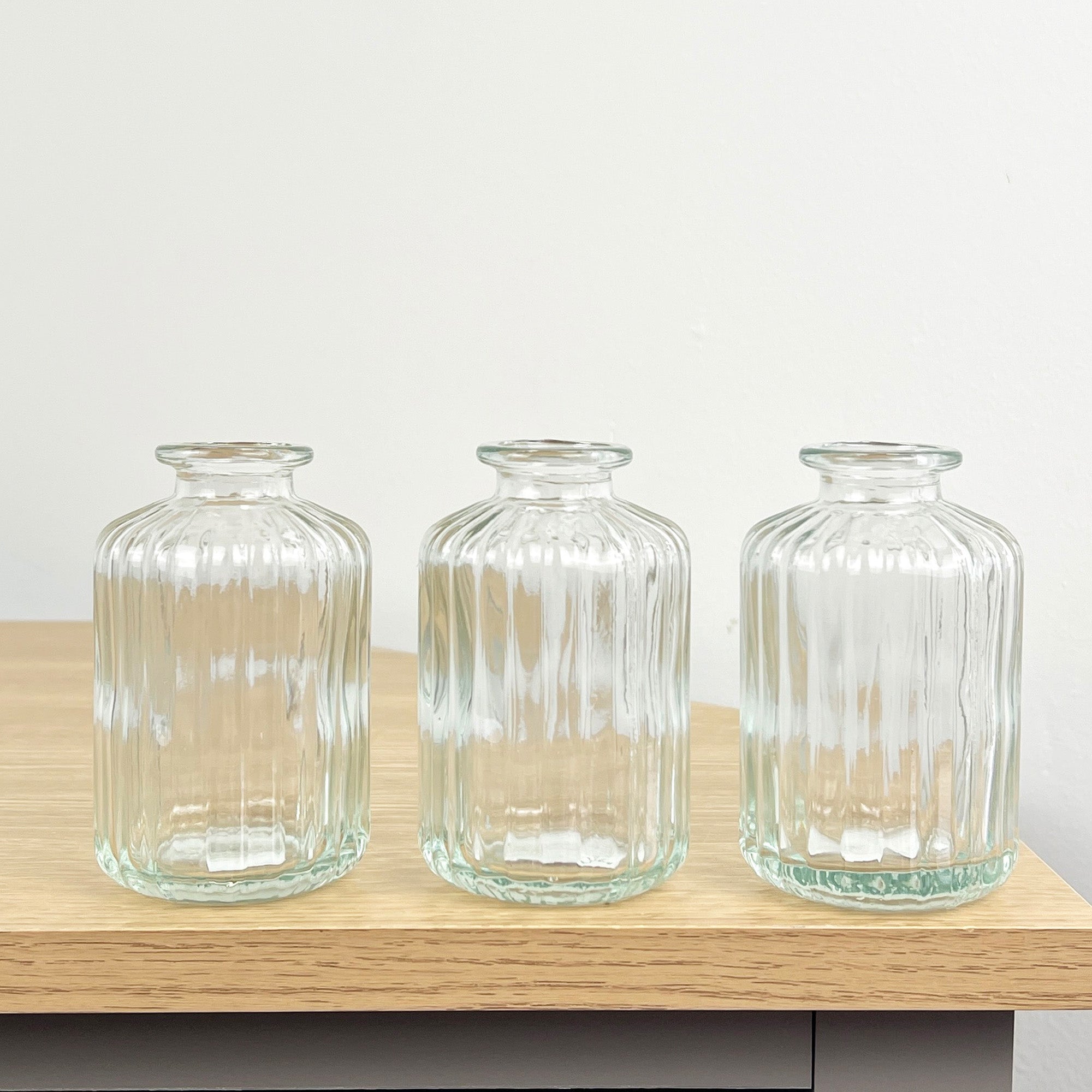 Set of 6 x 10cm Ribbed Glass Bud Vases - Clear
