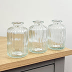 Set of 3 x 10cm Ribbed Glass Bud Vases - Clear
