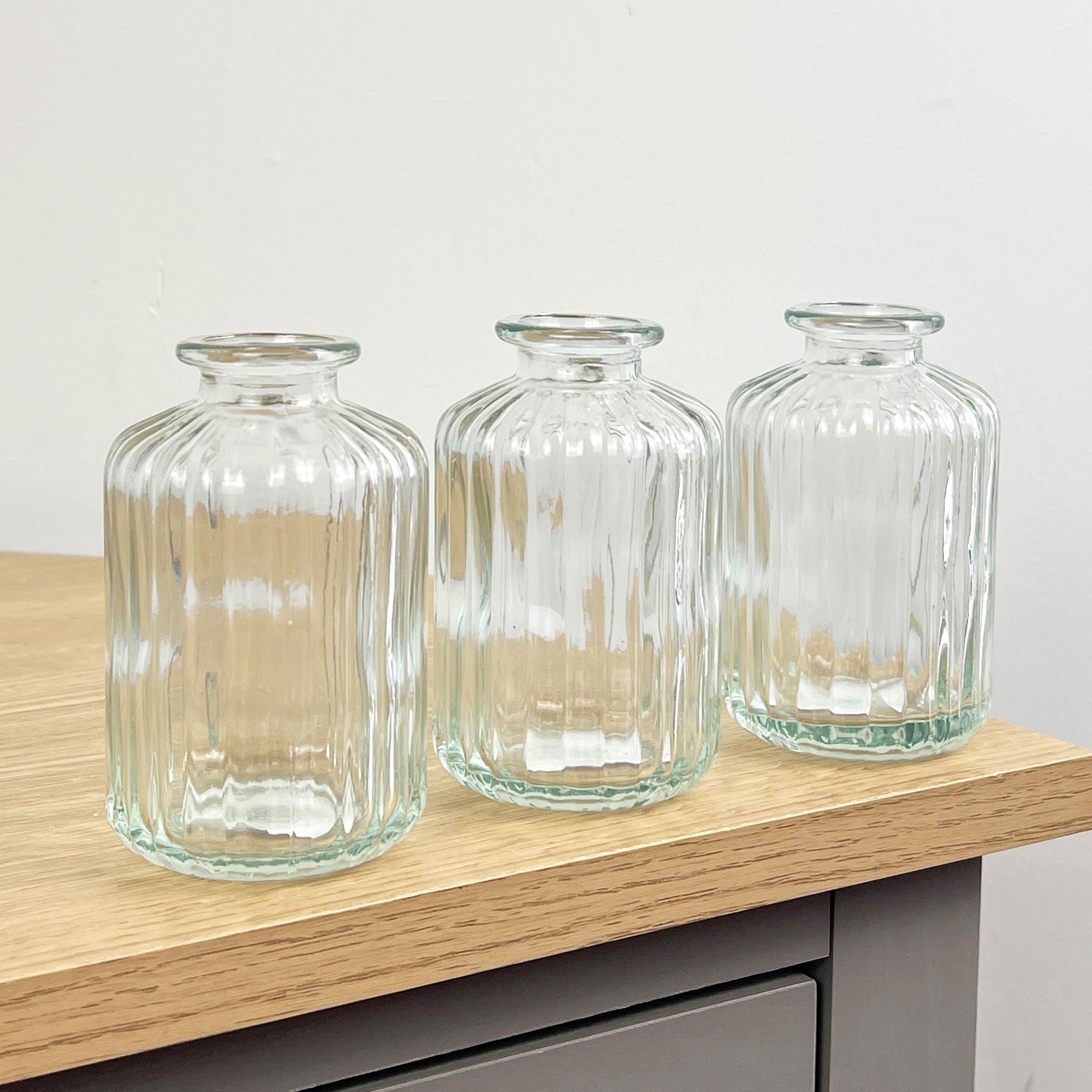 Set of 6 x 10cm Ribbed Glass Bud Vases - Clear