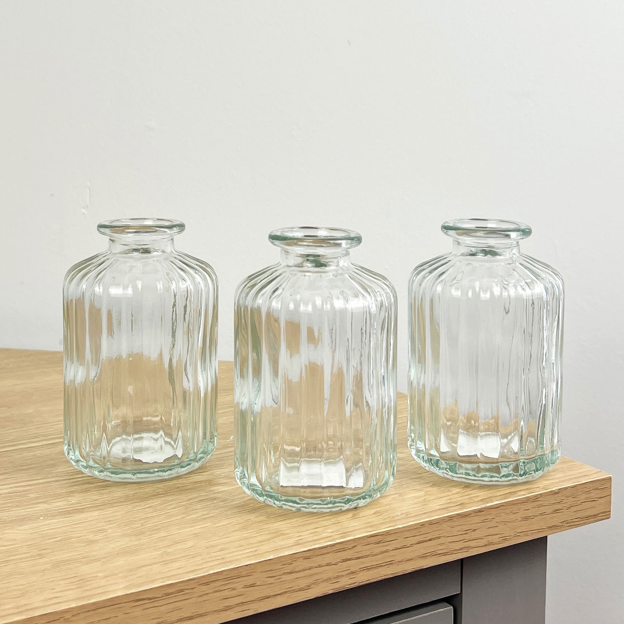 Set of 6 x 10cm Ribbed Glass Bud Vases - Clear